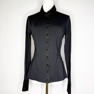 Anne Fontaine NIAGE-ML Black Long Sleeve Shirt With French Cuffs Size 6 / 8